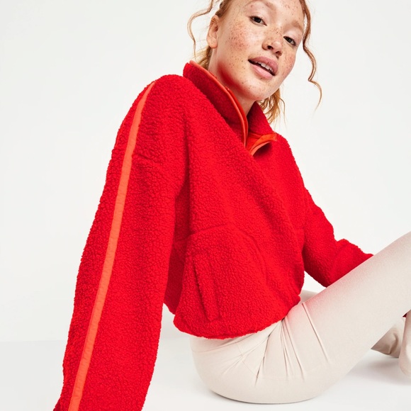 NWT OLD NAVY Cropped Sherpa 1/4-Zip Pullover Color: Firelight - Picture 3 of 5